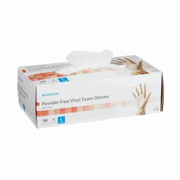 McKesson Non-Sterile gloves, Powder-Free Vinyl Exam Gloves, Standard Cuff Length, Smooth Clear, Large