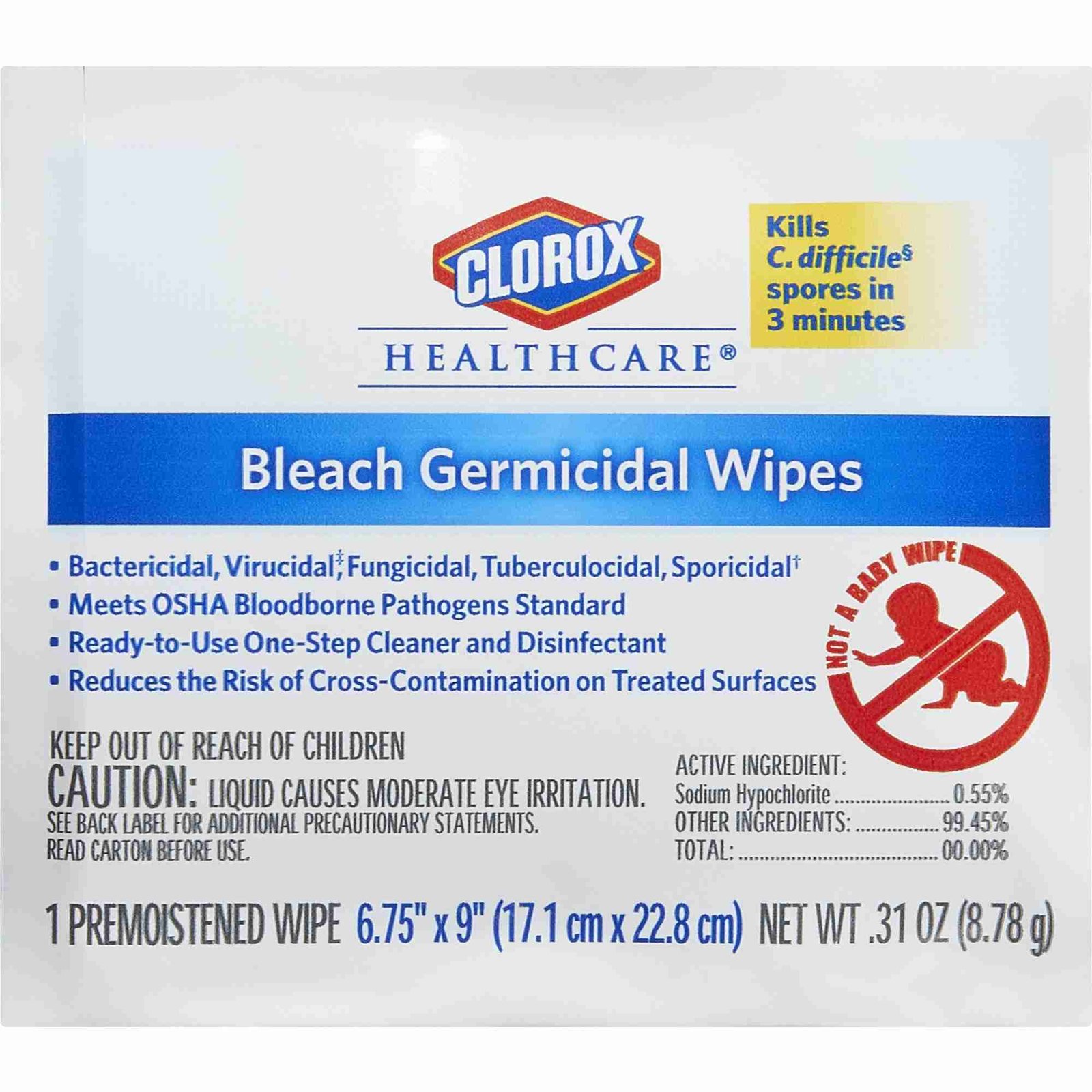 Clorox® Healthcare® Bleach Germicidal Wipes Individual Packets